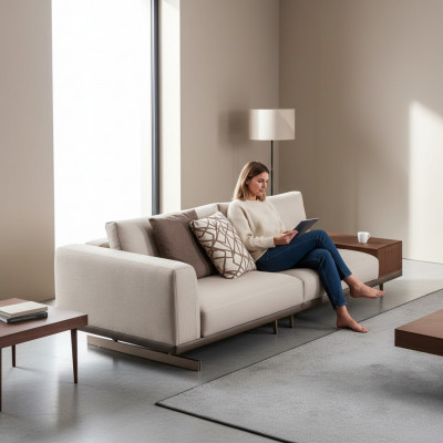 Three-seater sofa 3-seater fabric sofas gray modern table living room couch