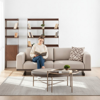 Modern three-seater fabric sofa luxury couch furniture textile living room furniture