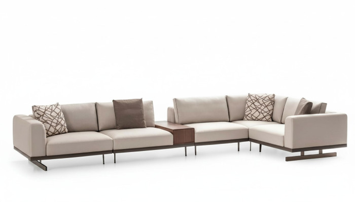 Large corner sofa, fabric furniture, L-shaped couches, sofas, beige living room furniture.