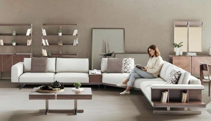 Fabric sofa, corner sofa, L-shaped sofa, fabric sofas, gray, modern furniture, couches