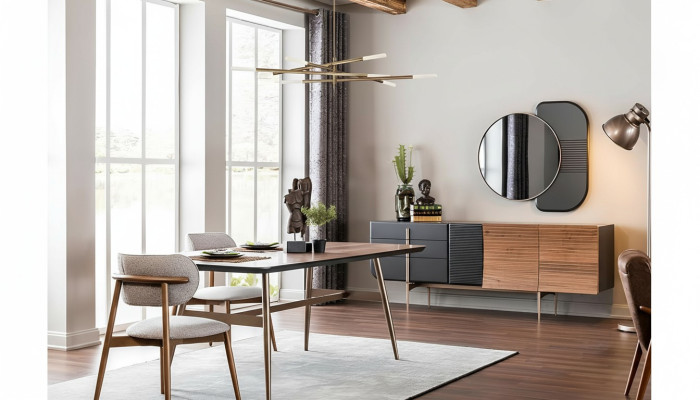Dining set dining room dining table chairs sideboard set 7-piece wood brown new