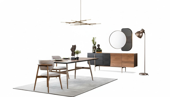 Dining set dining room dining table chairs sideboard set 7-piece wood brown new