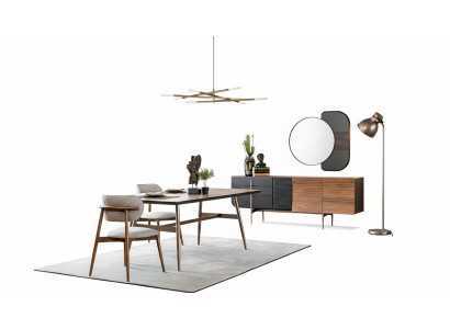 Dining set dining room dining table chairs sideboard set 7-piece wood brown new