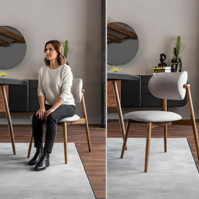 Set of 4 dining chairs, kitchen chair without armrests, fabric grey
