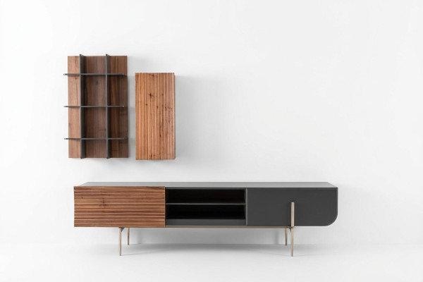 RTV lowboard TV stand shelves sideboard wood modern brown living room