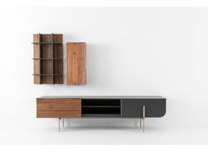 RTV lowboard TV stand shelves sideboard wood modern brown living room