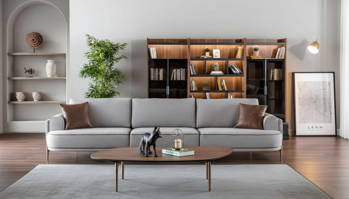 Three-seater sofa, 3-seater fabric sofa, modern sofas, gray fabric couch, new