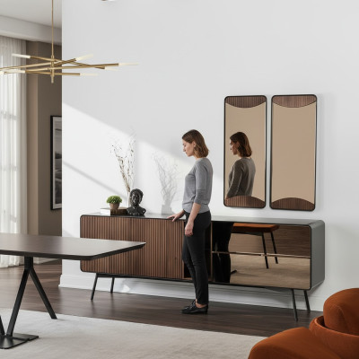 Sideboard dresser sideboard mirror wood modern brown set furniture