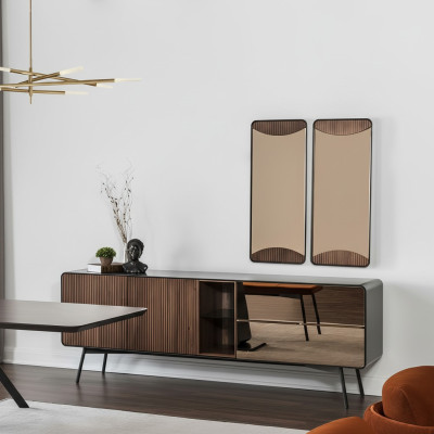 Sideboard dresser sideboard mirror wood modern brown set furniture