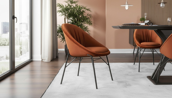 Set of dining chairs, kitchen chairs, armchairs, 6-piece, fabric, orange