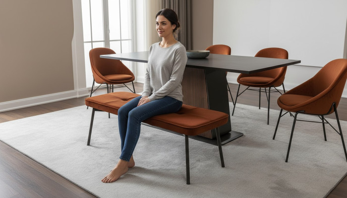 Seating furniture bench upholstered bench wooden bench padded fabric modern orange new