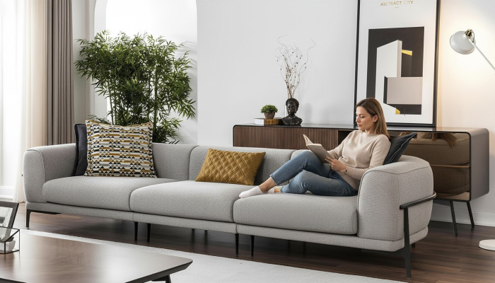 Three-seater sofa 3 seater fabric sofa modern gray fabric couch new