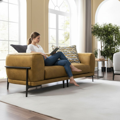 Modern two-seater sofa 2-seater sofas modern yellow faux leather couch design