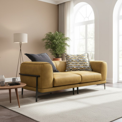 Modern two-seater sofa 2-seater sofas modern yellow faux leather couch design
