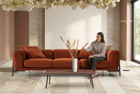 Three-seater sofa 3-seat fabric sofa modern red fabric couch orange