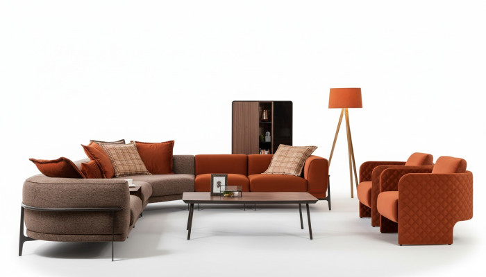 Modern sectional sofa L-shaped couch fabric sofas stainless steel living room furniture new