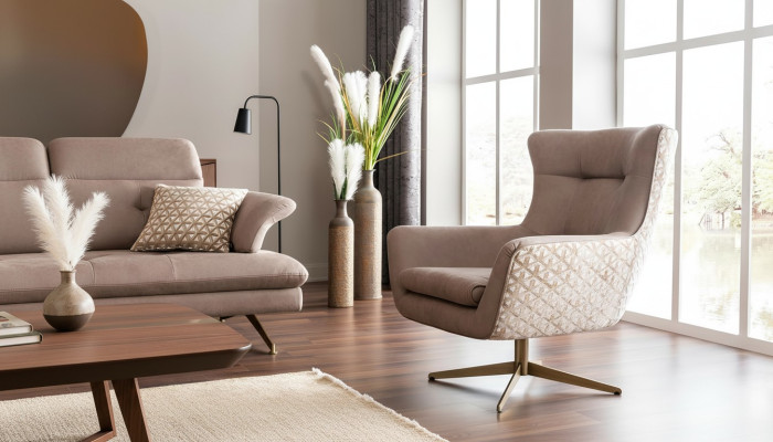 Modern armchair wingback luxury cocktail chair beige faux leather new