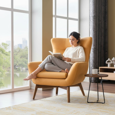 Armchair Wingback Armchair Cocktail Chair Modern Design Faux Leather Yellow