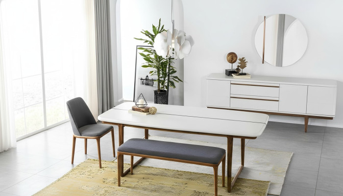 Dining group dining nook dining room dining table chairs table set 8 pieces wood white