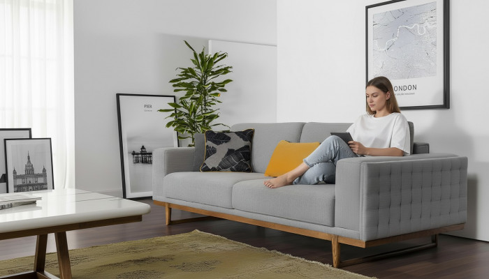 Three-seater sofa 3-seater fabric sofa sofas modern gray fabric couch new
