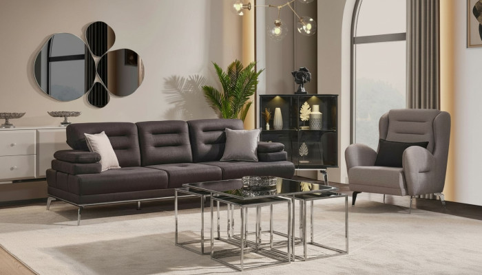 Sofa Set 3+1 Seater Furniture Sofa Armchair Fabric Black Modern Set