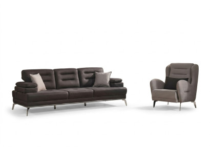 Sofa Set 3+1 Seater Furniture Sofa Armchair Fabric Black Modern Set