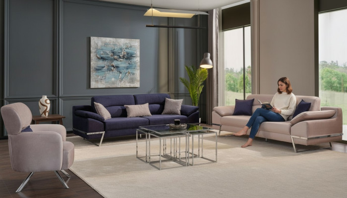 Luxury Sofa Set 331 Seater Three-Seater Sofa Armchair Fabric Blue Modern