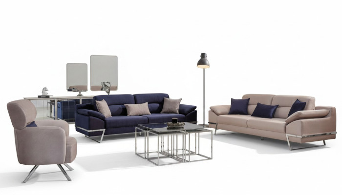 Luxury Sofa Set 331 Seater Three-Seater Sofa Armchair Fabric Blue Modern