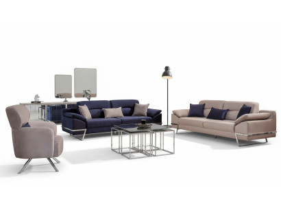 Luxury Sofa Set 331 Seater Three-Seater Sofa Armchair Fabric Blue Modern