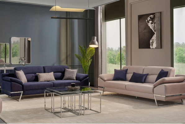Three-seater suite sofa set 3-seat fabric luxury blue set suites