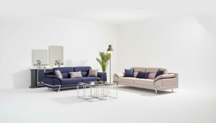 Three-seater suite sofa set 3-seat fabric luxury blue set suites