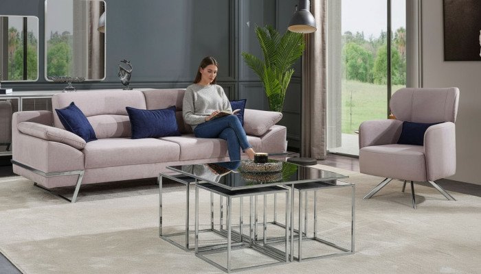 Group Living Room Sofa Set 3+1 Seater Seating Group Grey Suites
