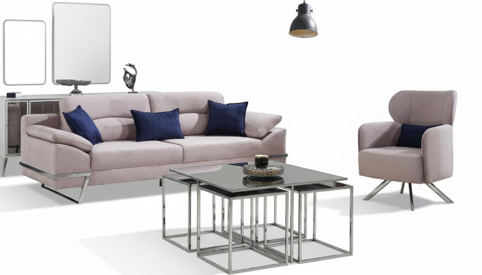 Group Living Room Sofa Set 3+1 Seater Seating Group Grey Suites