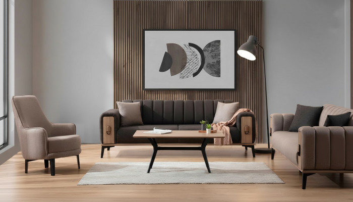 Brown sofa set three-seater single-seater armchair upholstered furniture fabric sofa