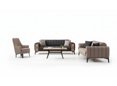 Brown sofa set three-seater single-seater armchair upholstered furniture fabric sofa