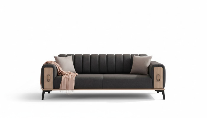 Stylish three-seater modern living room furniture gray wooden furniture couches