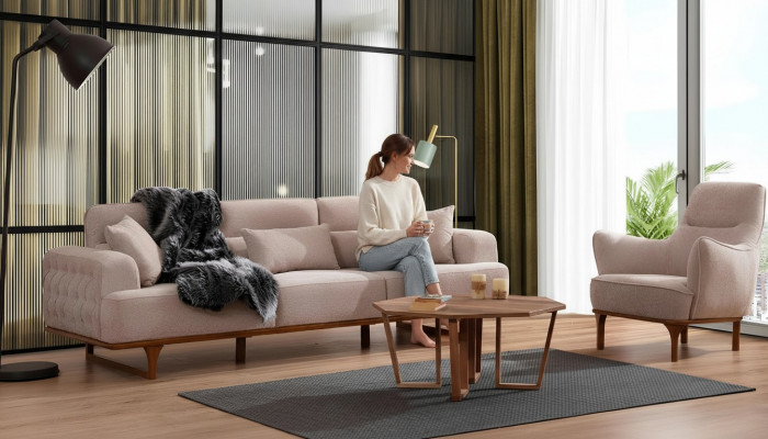 Beige sofa set three-seater armchair luxury armchair beige modern furniture