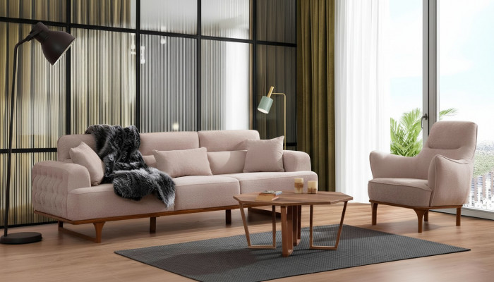 Beige sofa set three-seater armchair luxury armchair beige modern furniture