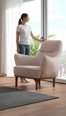 Modern armchair cocktail chair wing chair designer furniture beige wooden furniture