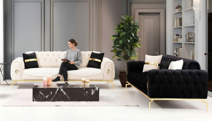 Luxury Chesterfield Sofa Set, Three-Seater Black 3+3 Seats