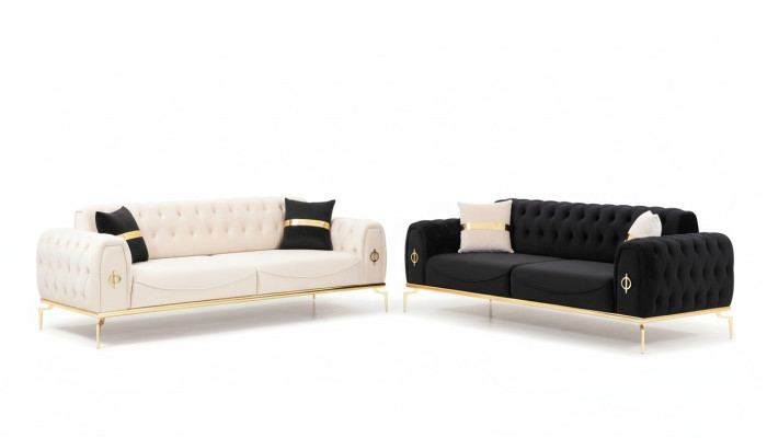Luxury Chesterfield Sofa Set, Three-Seater Black 3+3 Seats