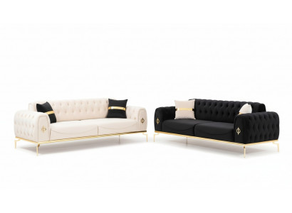 Luxury Chesterfield Sofa Set, Three-Seater Black 3+3 Seats