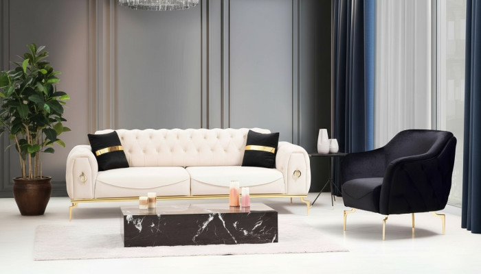 Chesterfield stainless steel furniture luxury sofa set three-seater seating group