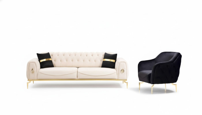 Chesterfield stainless steel furniture luxury sofa set three-seater seating group