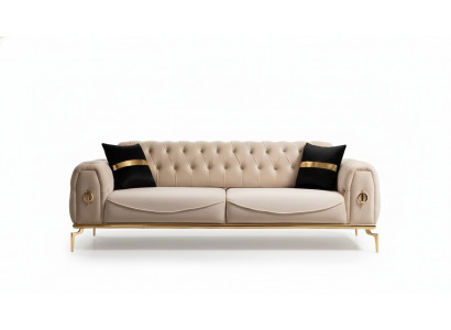 Modern Chesterfield Sofa Three-Seater Fabric Furniture Stainless Steel Furniture Couch