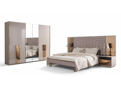 Set of 3: Beige Wood Modern Luxury Bedroom Set with Double Bed