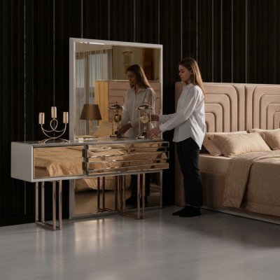 Dressing table console table dressing table dressing chest wood beige gold