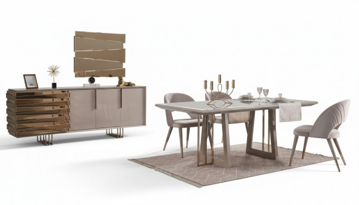 Luxury Dining Area Dining Set Dining Room Dining Table Chairs Beige Wood Set 8-piece