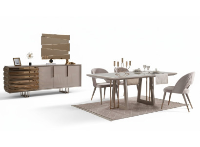 Luxury Dining Area Dining Set Dining Room Dining Table Chairs Beige Wood Set 8-piece