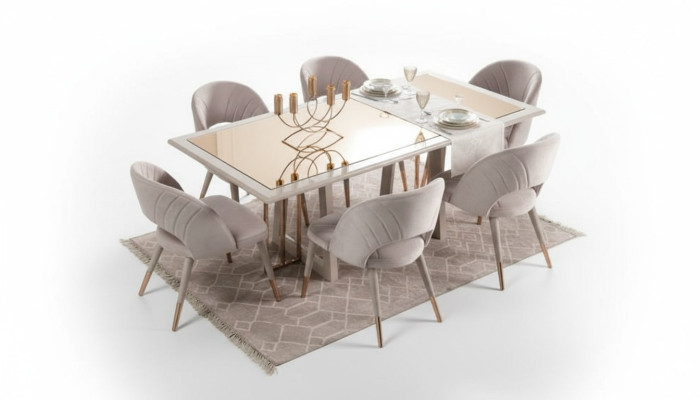 Dining room furniture set dining room ensemble 7-piece dining table chairs beige wood